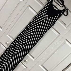 BEBE Black and White Striped Maxi Dress